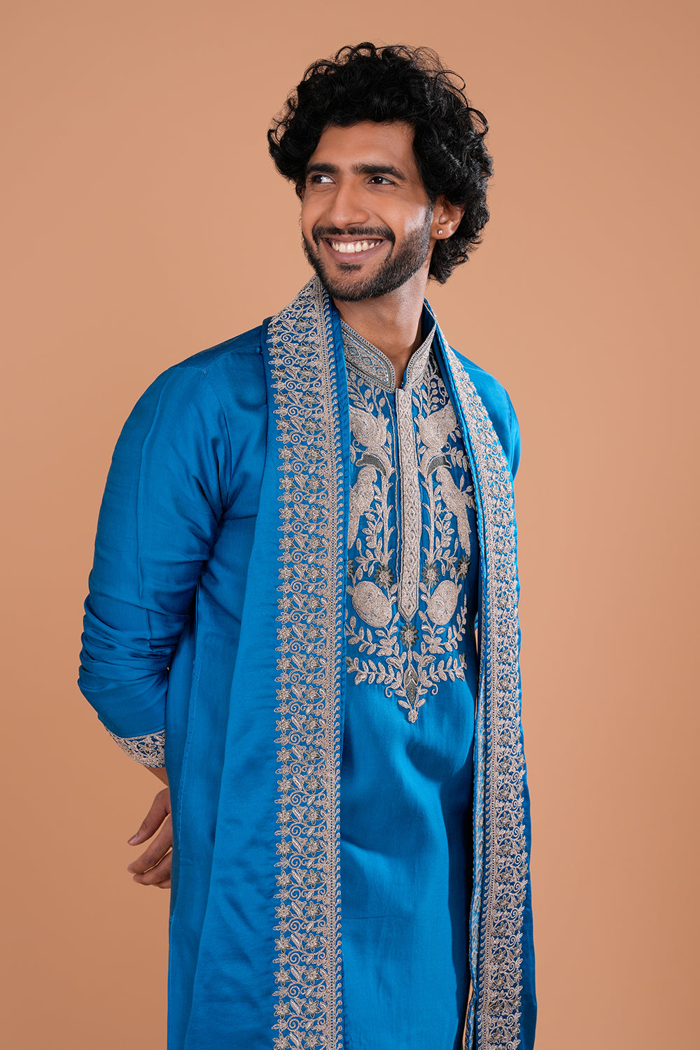 Royal Blue Threadwork Men's Kurta Set