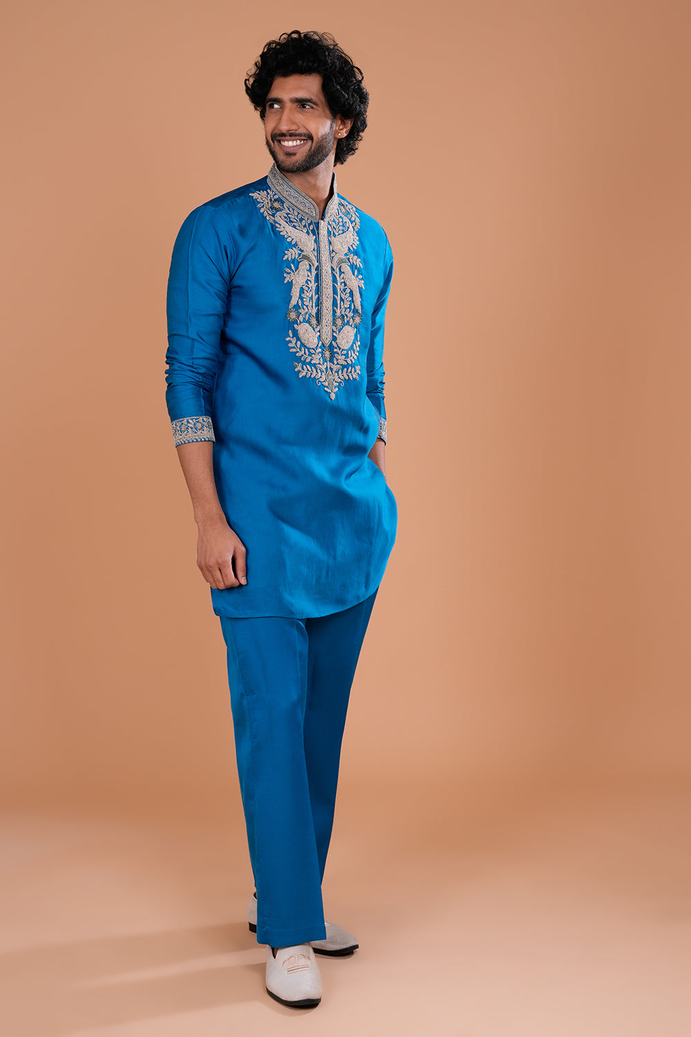 Royal Blue Threadwork Men's Kurta Set