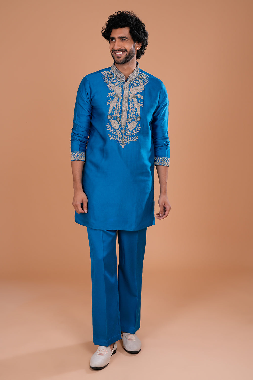 Royal Blue Threadwork Men's Kurta Set