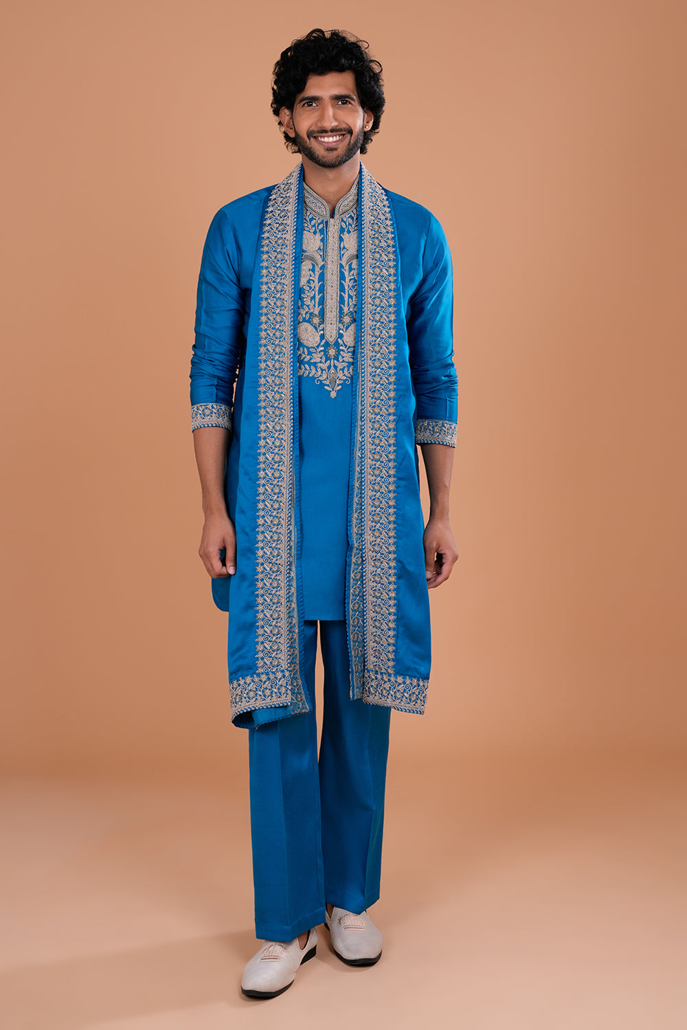 Royal Blue Threadwork Men's Kurta Set