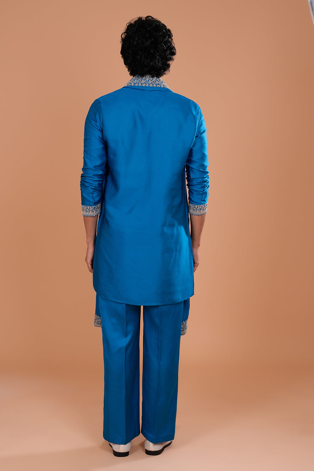Royal Blue Threadwork Men's Kurta Set