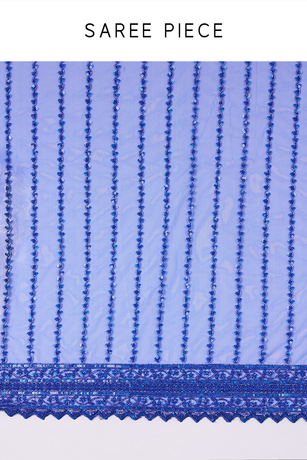 Royal Blue Net Saree with Cutdana Embroidery and Stitched Blouse