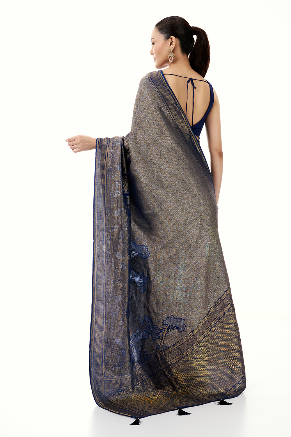 Royal Blue Jacquard Silk Woven Saree with Nature Inspired Motifs