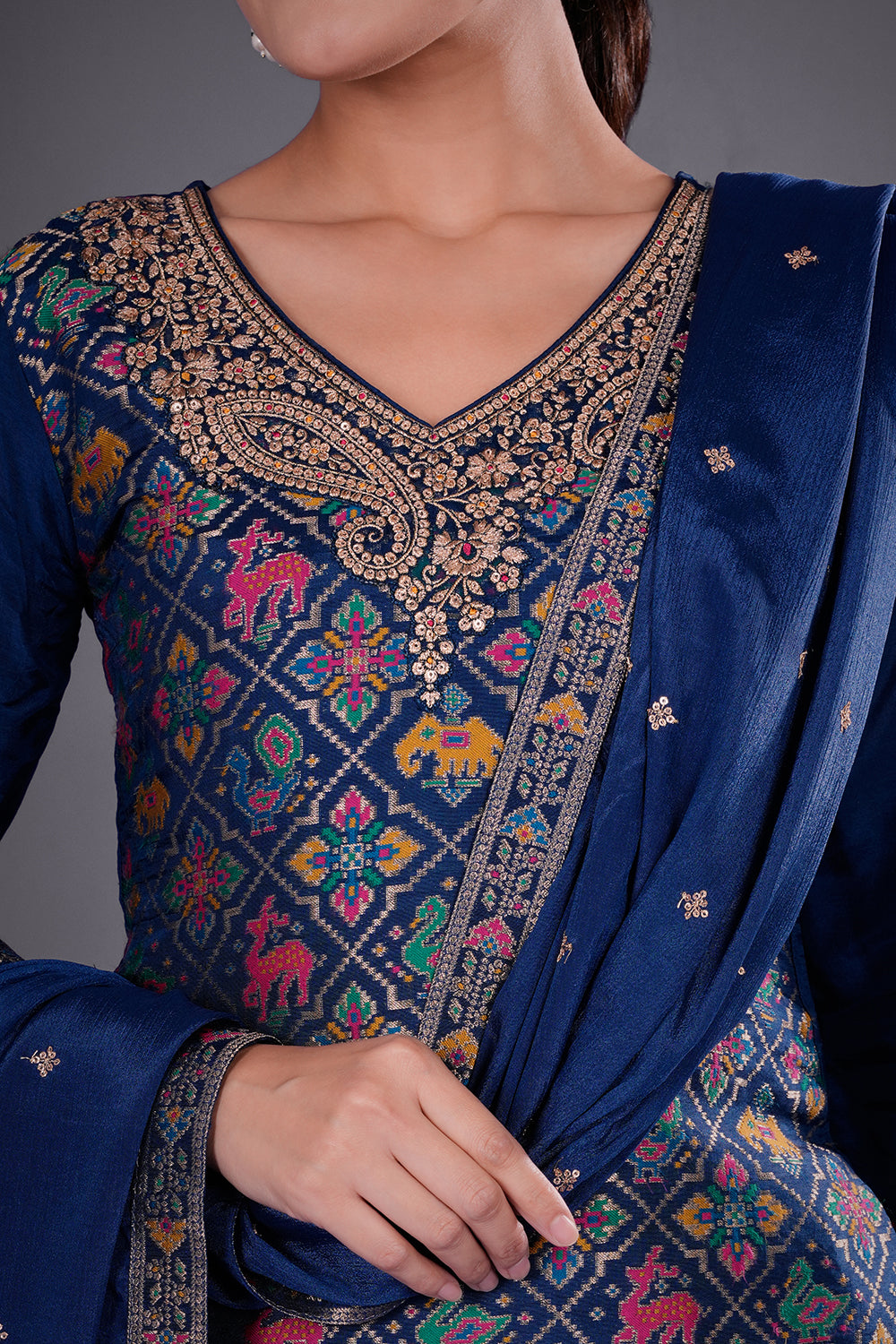 Royal Blue Pure Silk Banarasi Kurta Set with Zari Embroidery