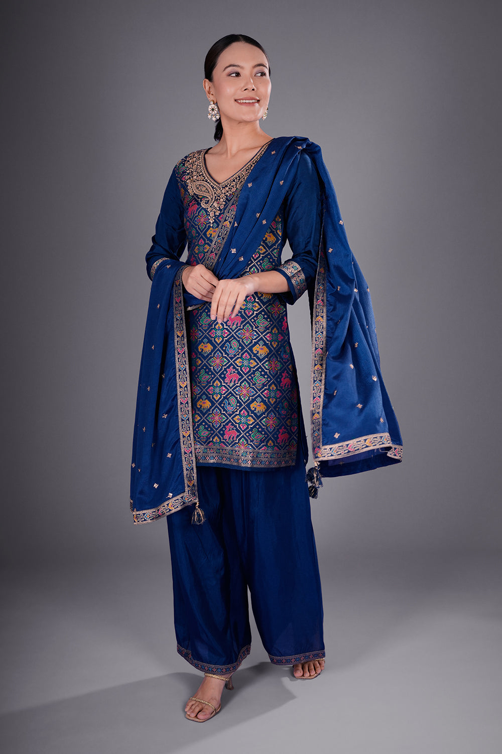 Royal Blue Pure Silk Banarasi Kurta Set with Zari Embroidery