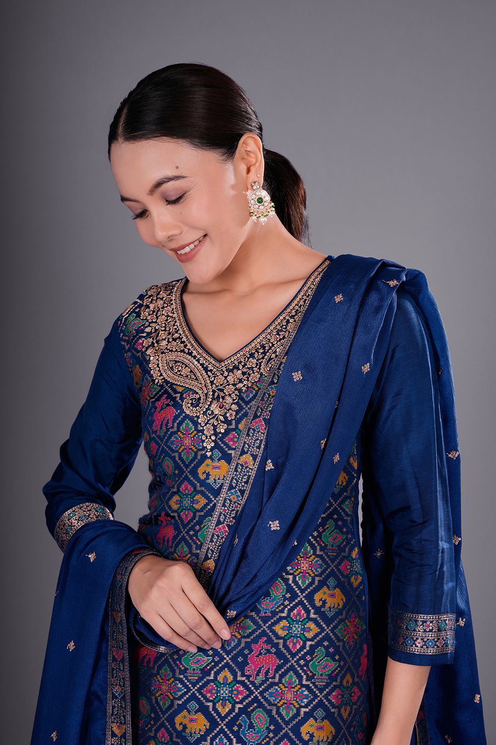Royal Blue Pure Silk Banarasi Kurta Set with Zari Embroidery