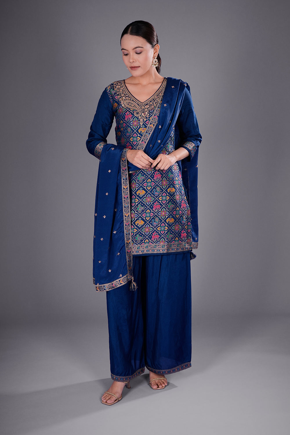 Royal Blue Pure Silk Banarasi Kurta Set with Zari Embroidery