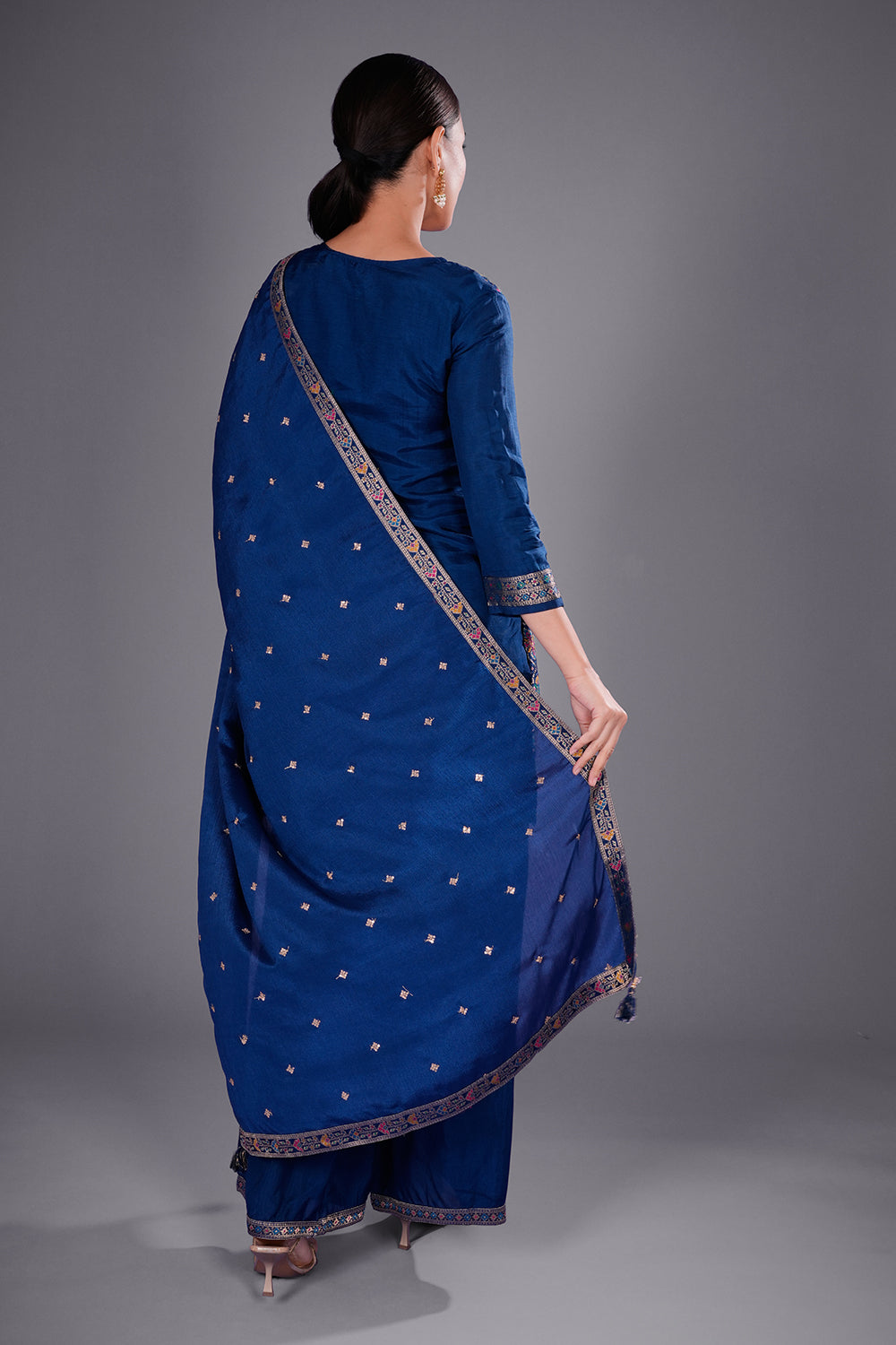 Royal Blue Pure Silk Banarasi Kurta Set with Zari Embroidery