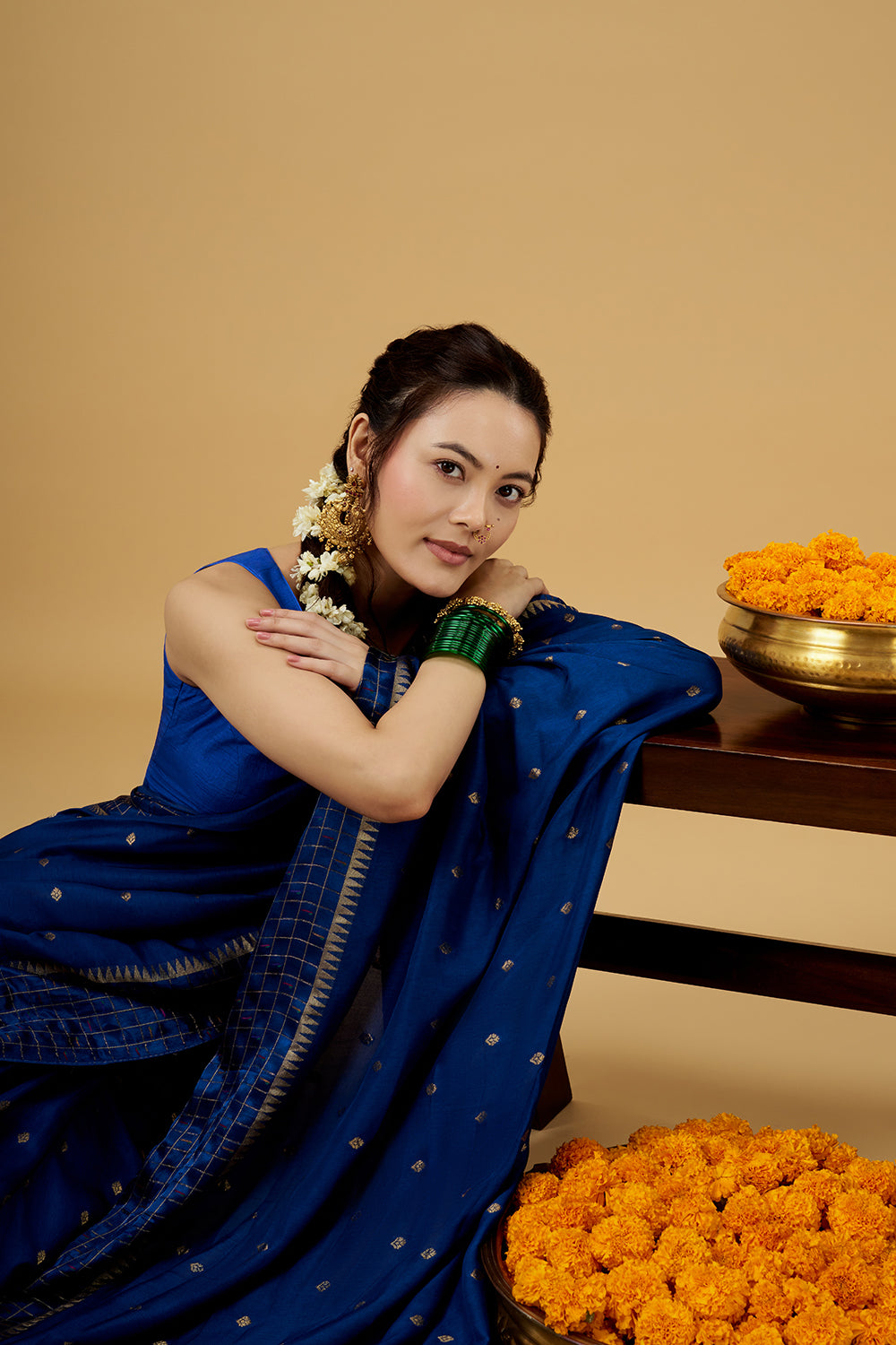 Royal Blue Satin Silk Saree with Zari Work
