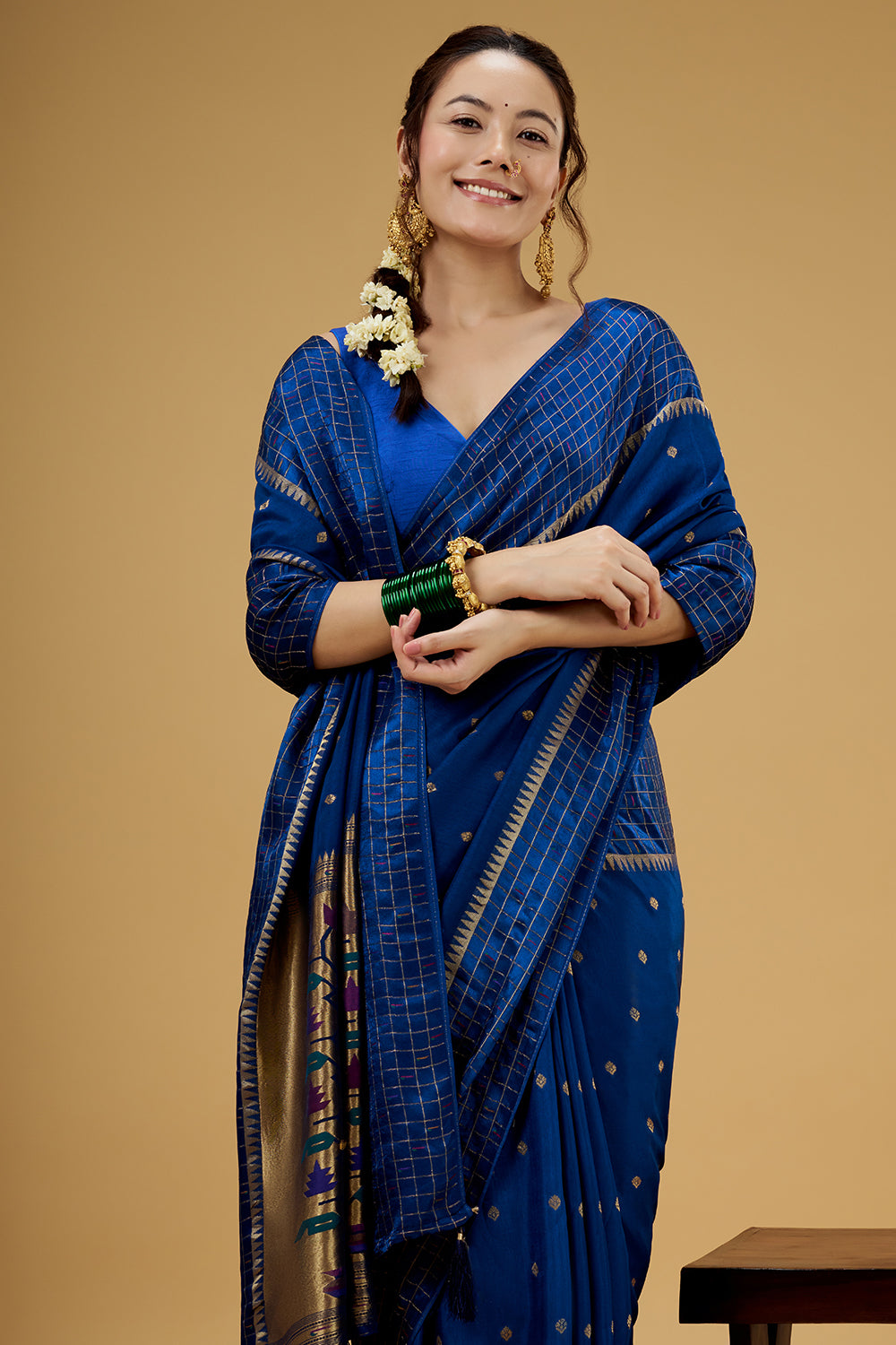 Royal Blue Satin Silk Saree with Zari Work