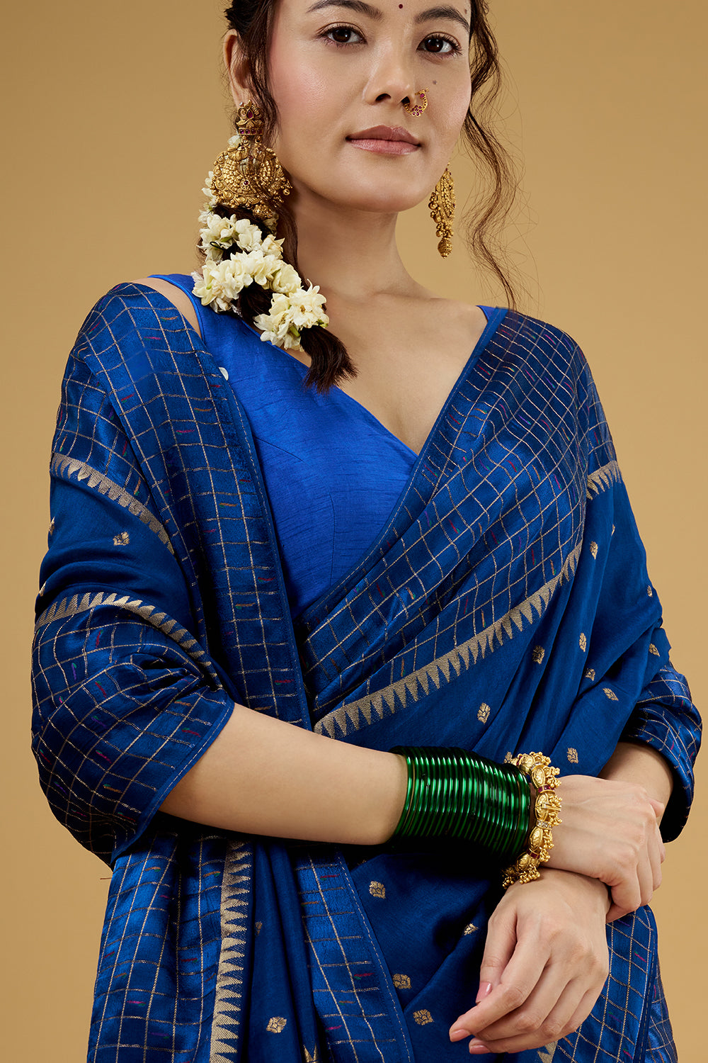 Royal Blue Satin Silk Saree with Zari Work