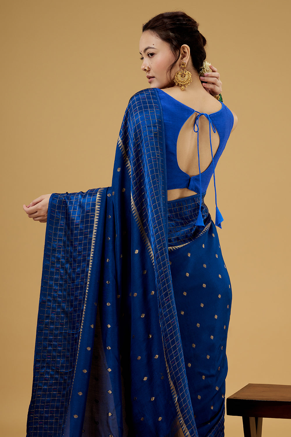 Royal Blue Satin Silk Saree with Zari Work