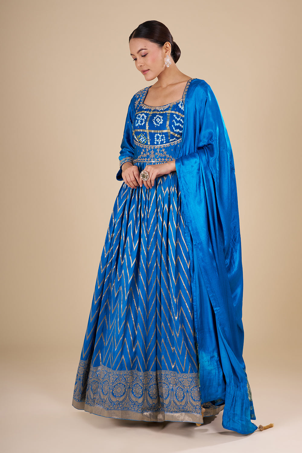Royal Blue Silk Blend Anarkali Set