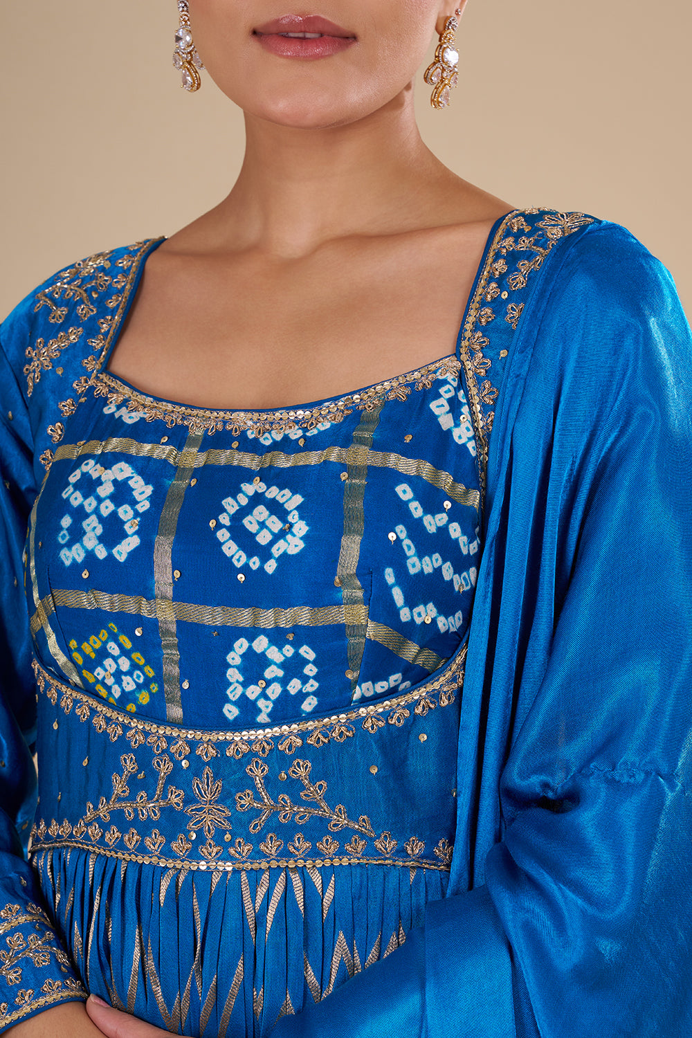 Royal Blue Silk Blend Anarkali Set