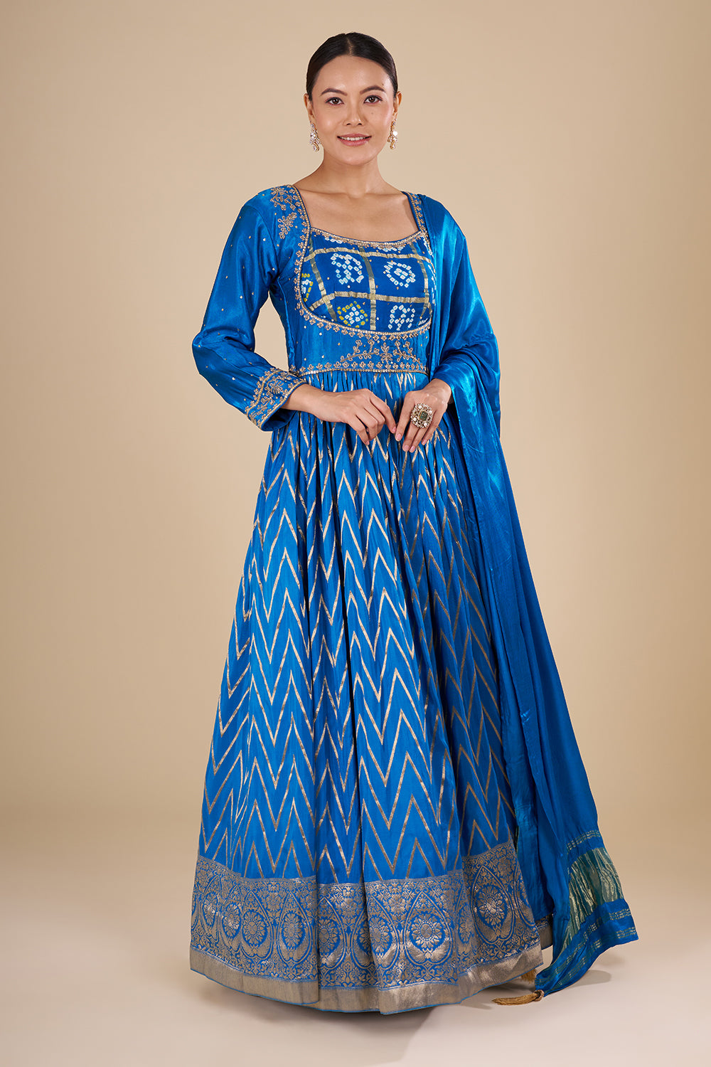 Royal Blue Silk Blend Anarkali Set