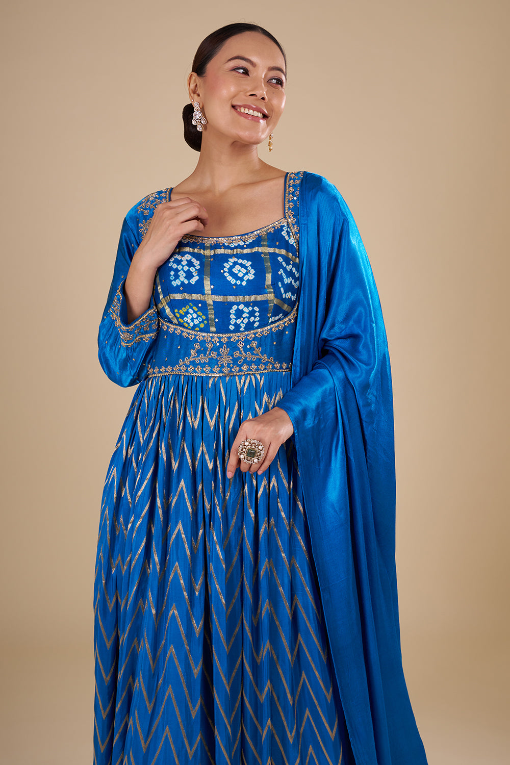 Royal Blue Silk Blend Anarkali Set