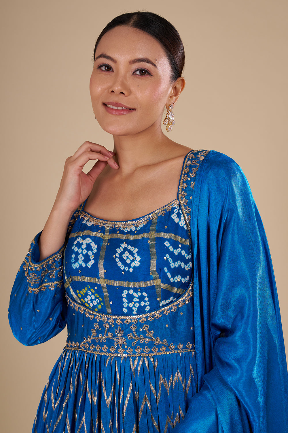 Royal Blue Silk Blend Anarkali Set