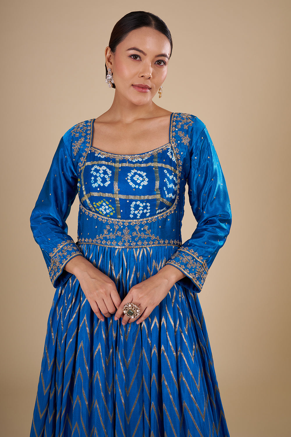 Royal Blue Silk Blend Anarkali Set