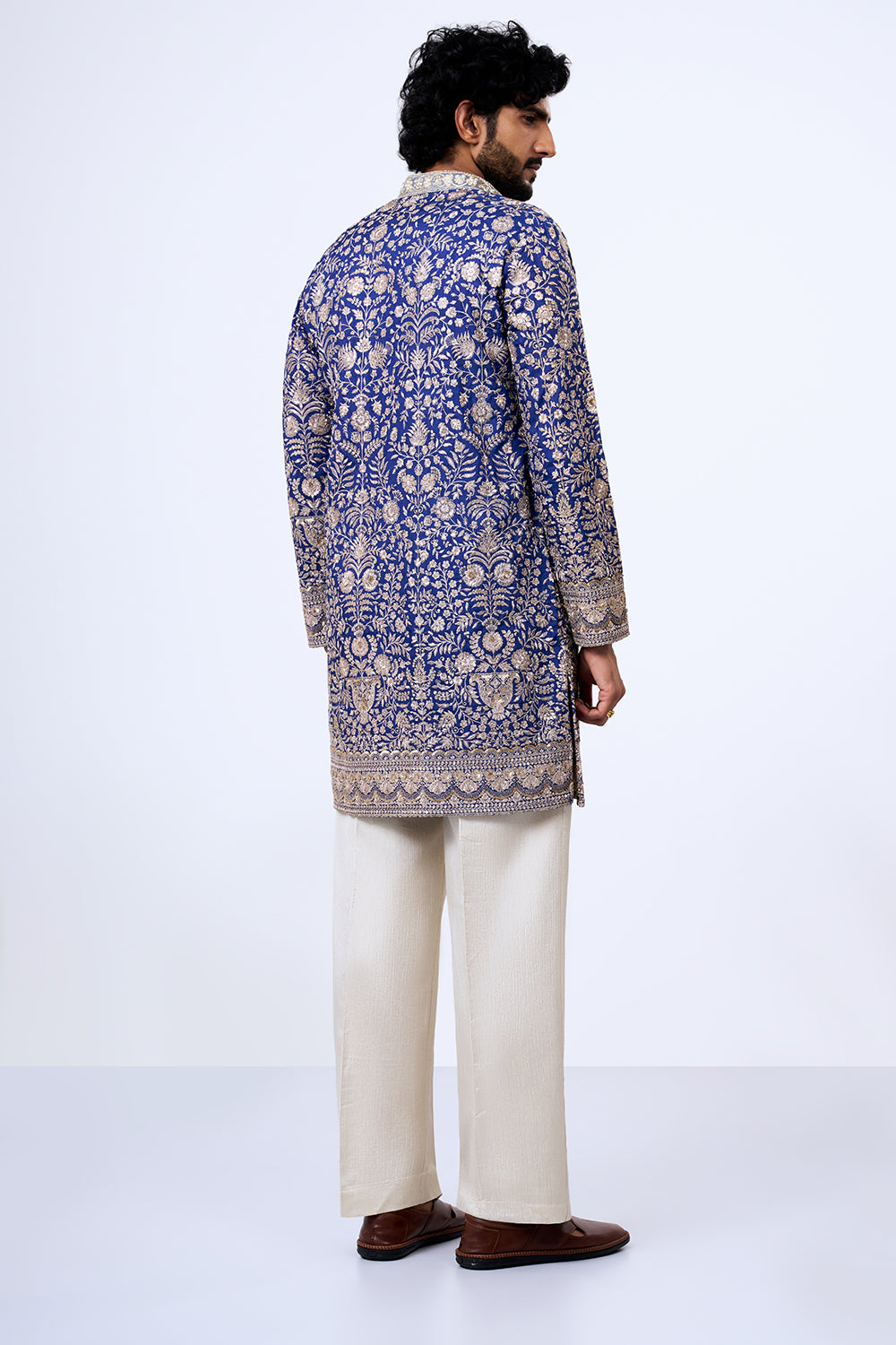 Royal Blue Silk Blend Floral Jaal Embellished Kurta Set