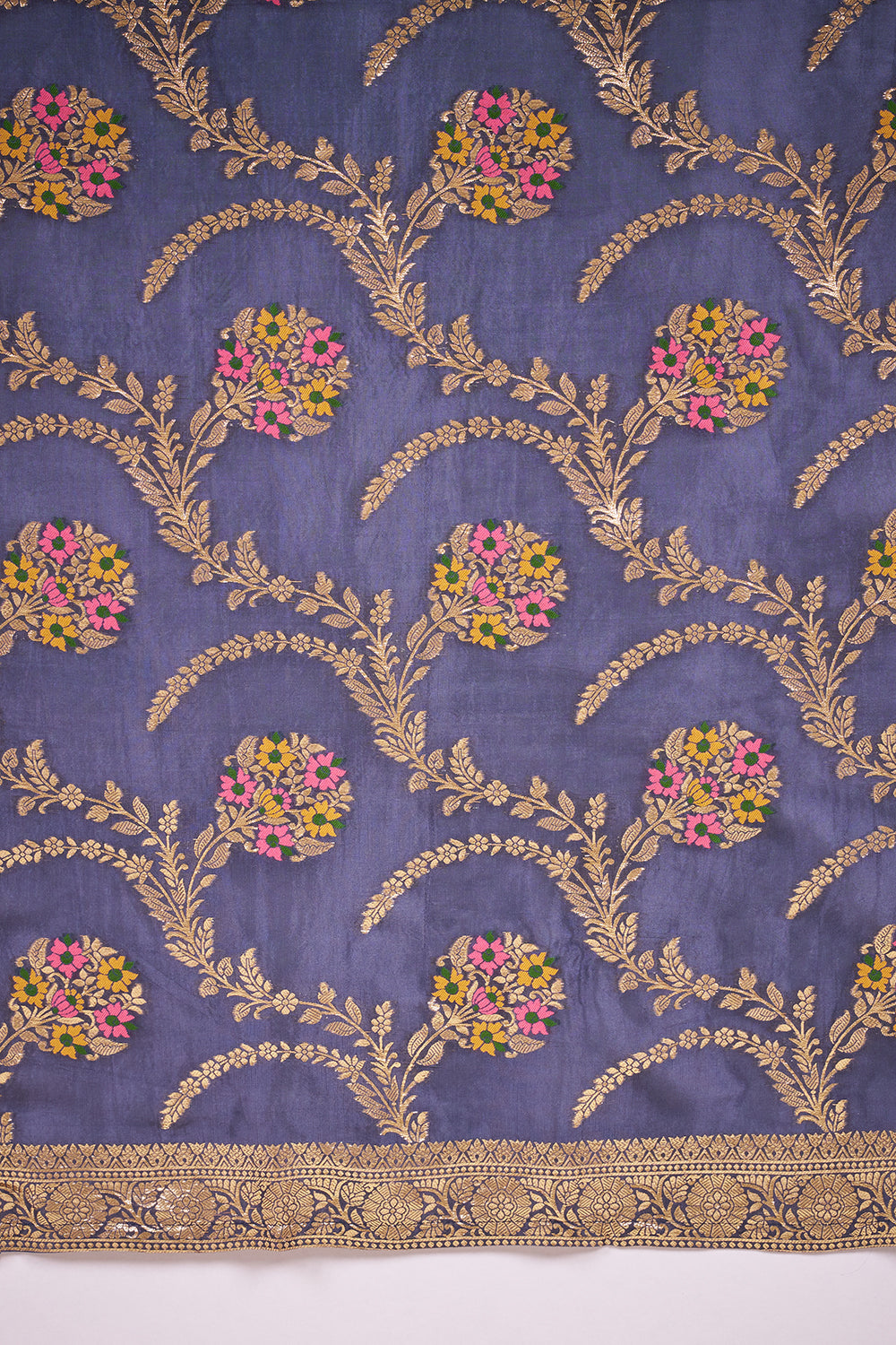 Royal Blue Silk Floral Kurta Set