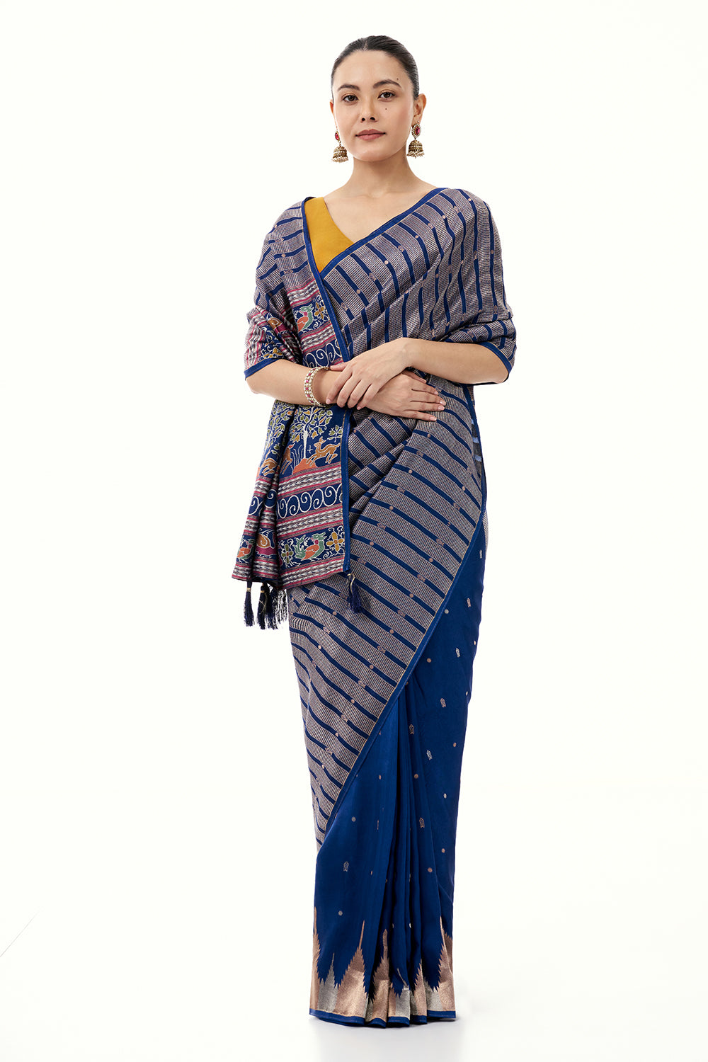Royal Blue Silk Woven Saree with Nature Motifs