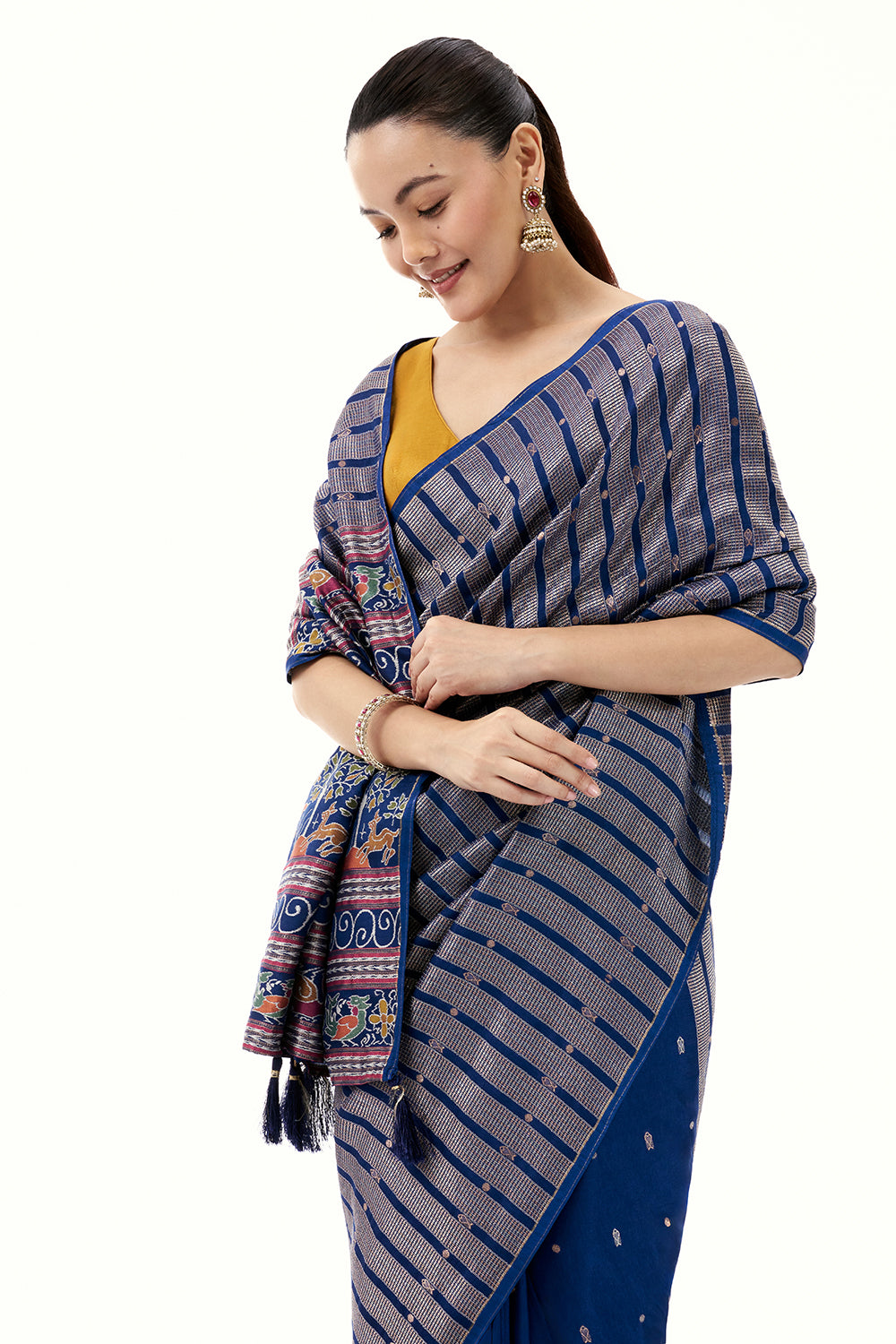 Royal Blue Silk Woven Saree with Nature Motifs
