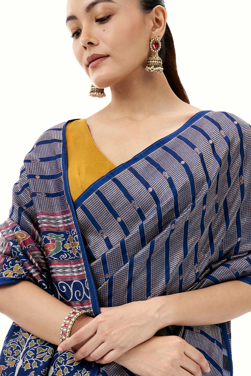 Royal Blue Silk Woven Saree with Nature Motifs