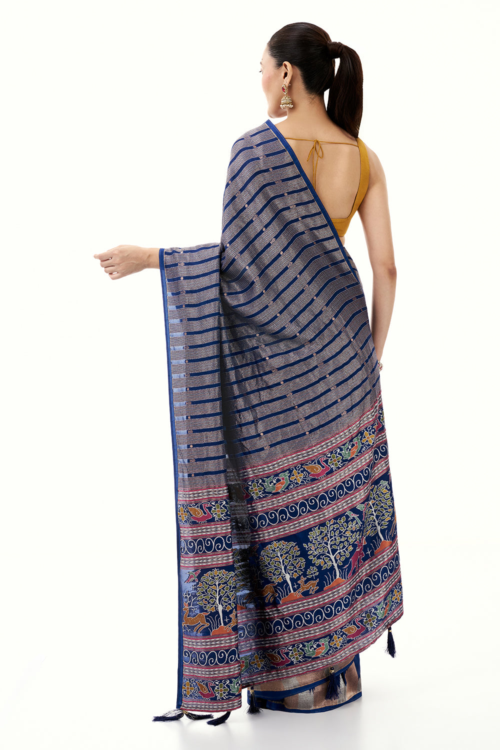 Royal Blue Silk Woven Saree with Nature Motifs