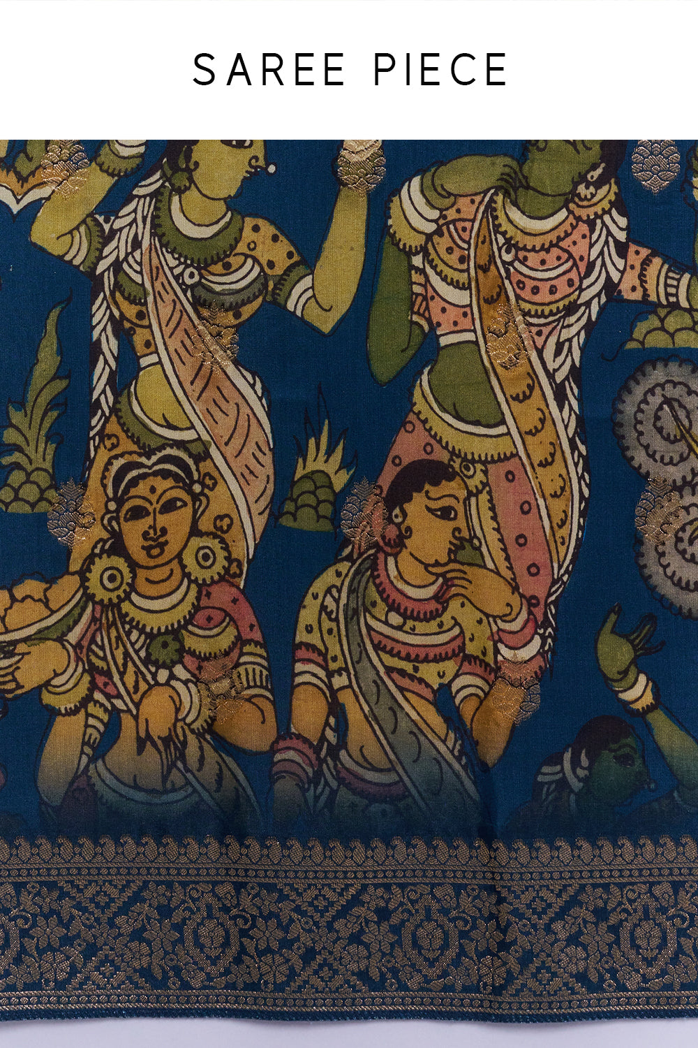 Royal Blue Tussar Silk Printed Saree And Unstitched Blouse