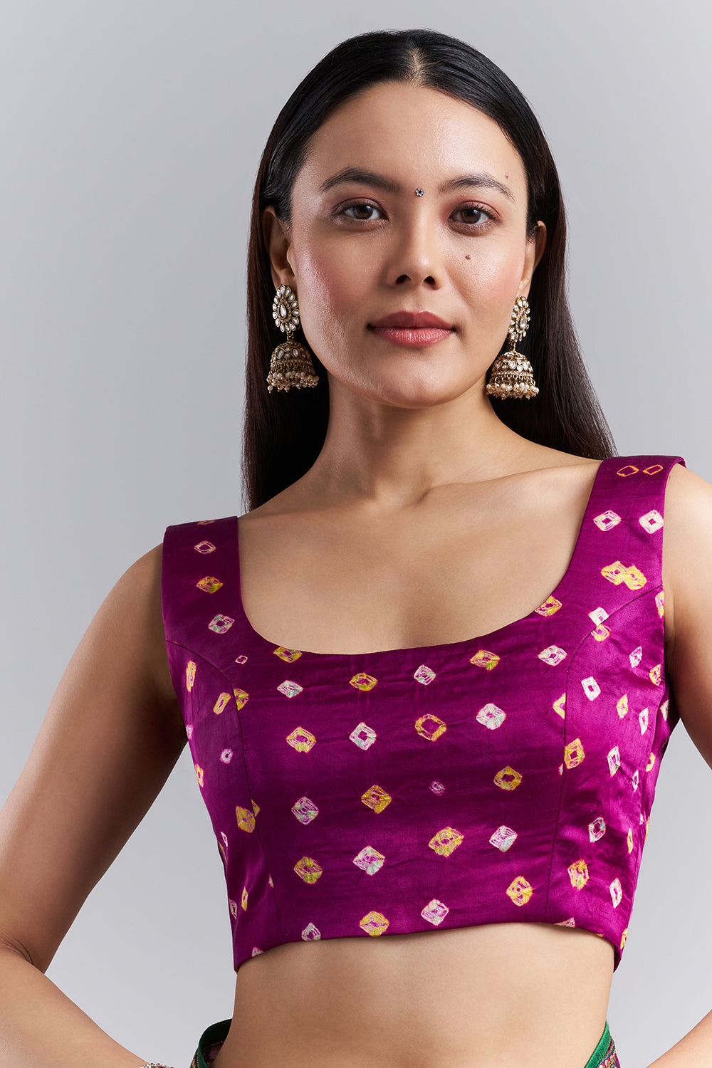 Deep Plum Bandhej Gharchola Embroidered Saree