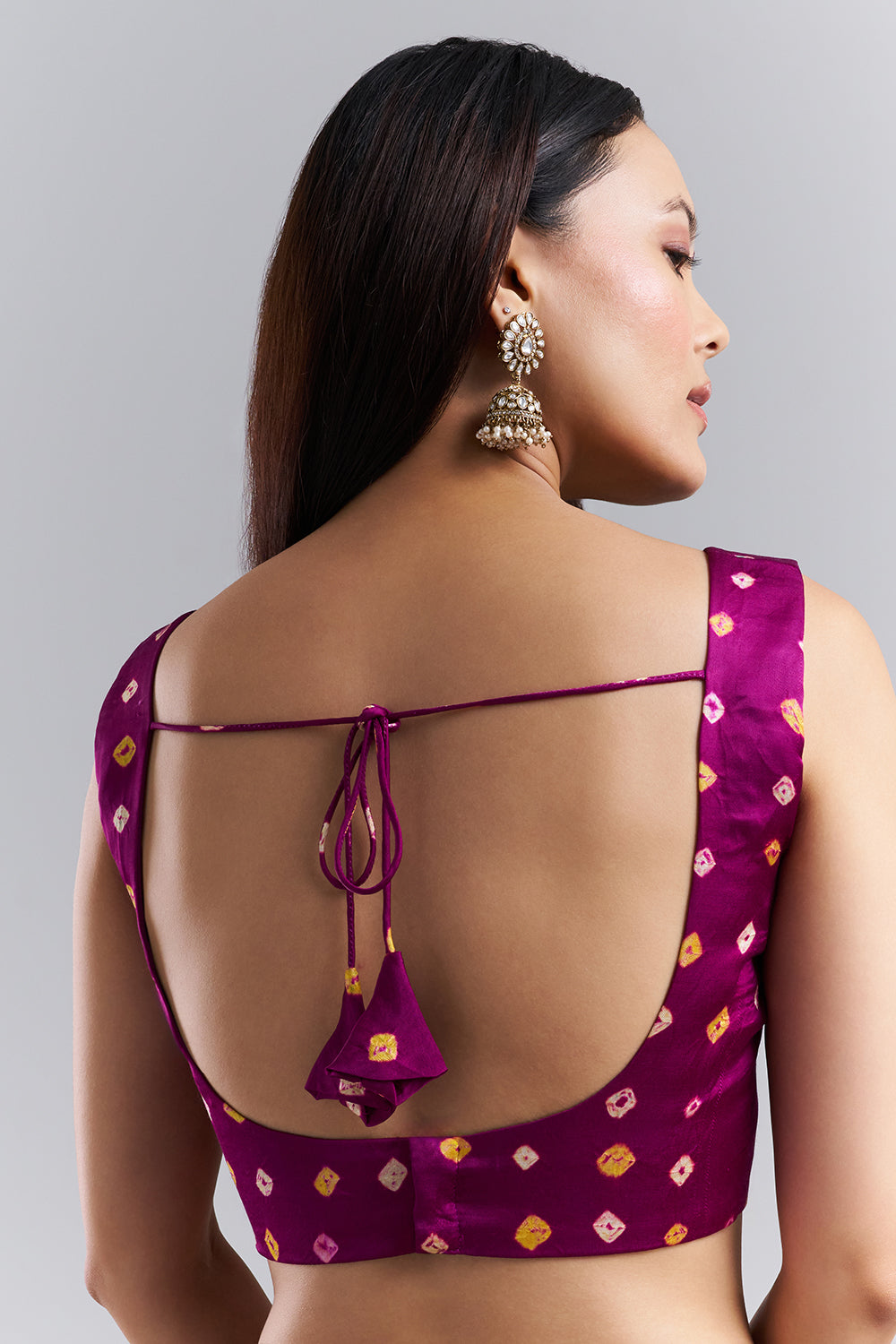 Deep Plum Bandhej Gharchola Embroidered Saree