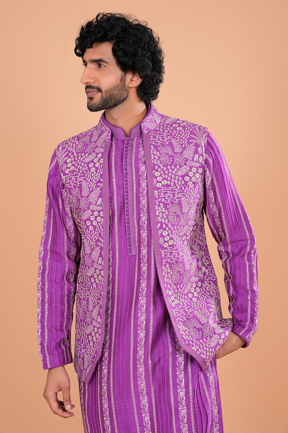 Royal Purple Embroidered Bundi Set