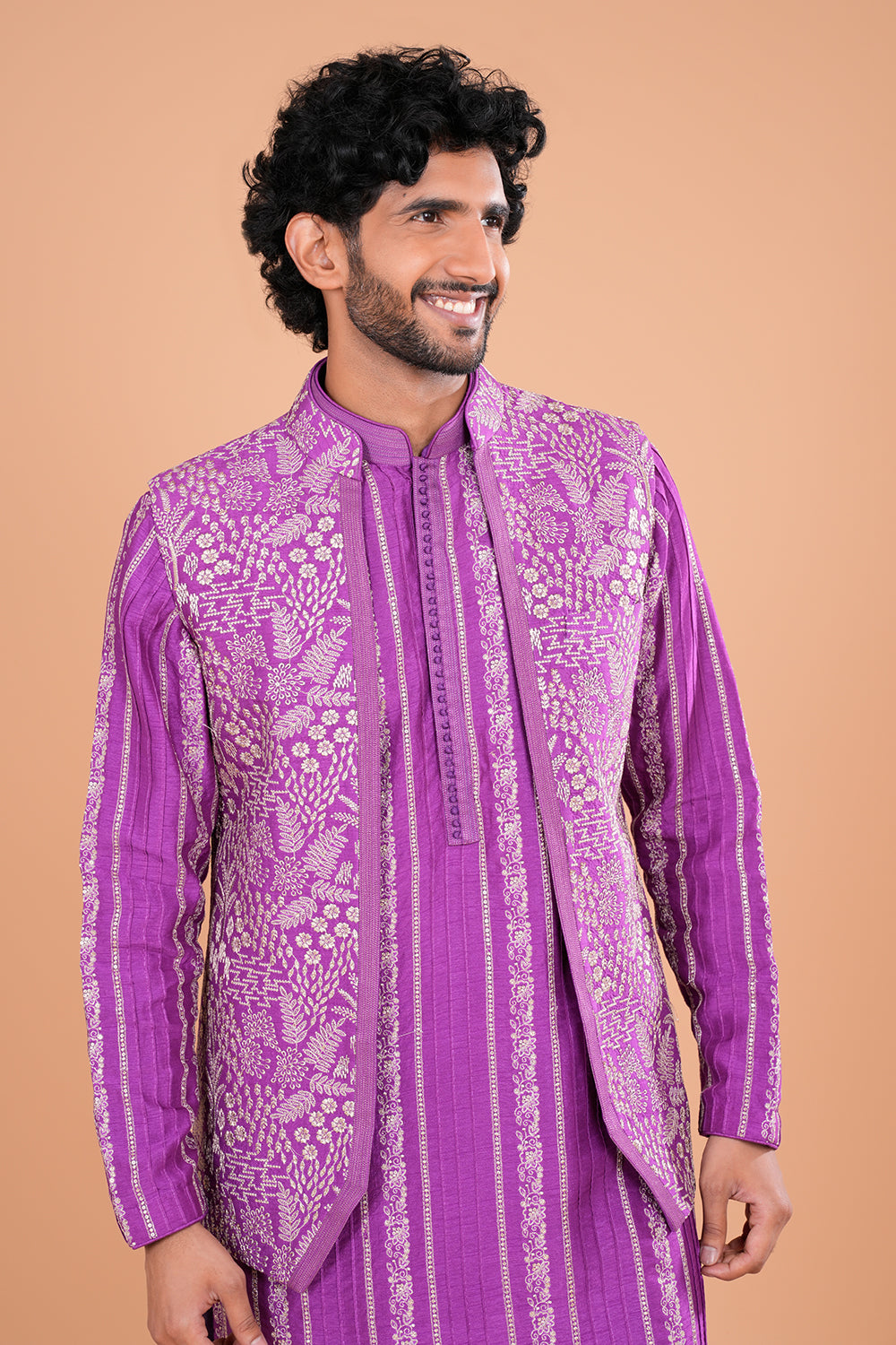 Royal Purple Embroidered Bundi Set