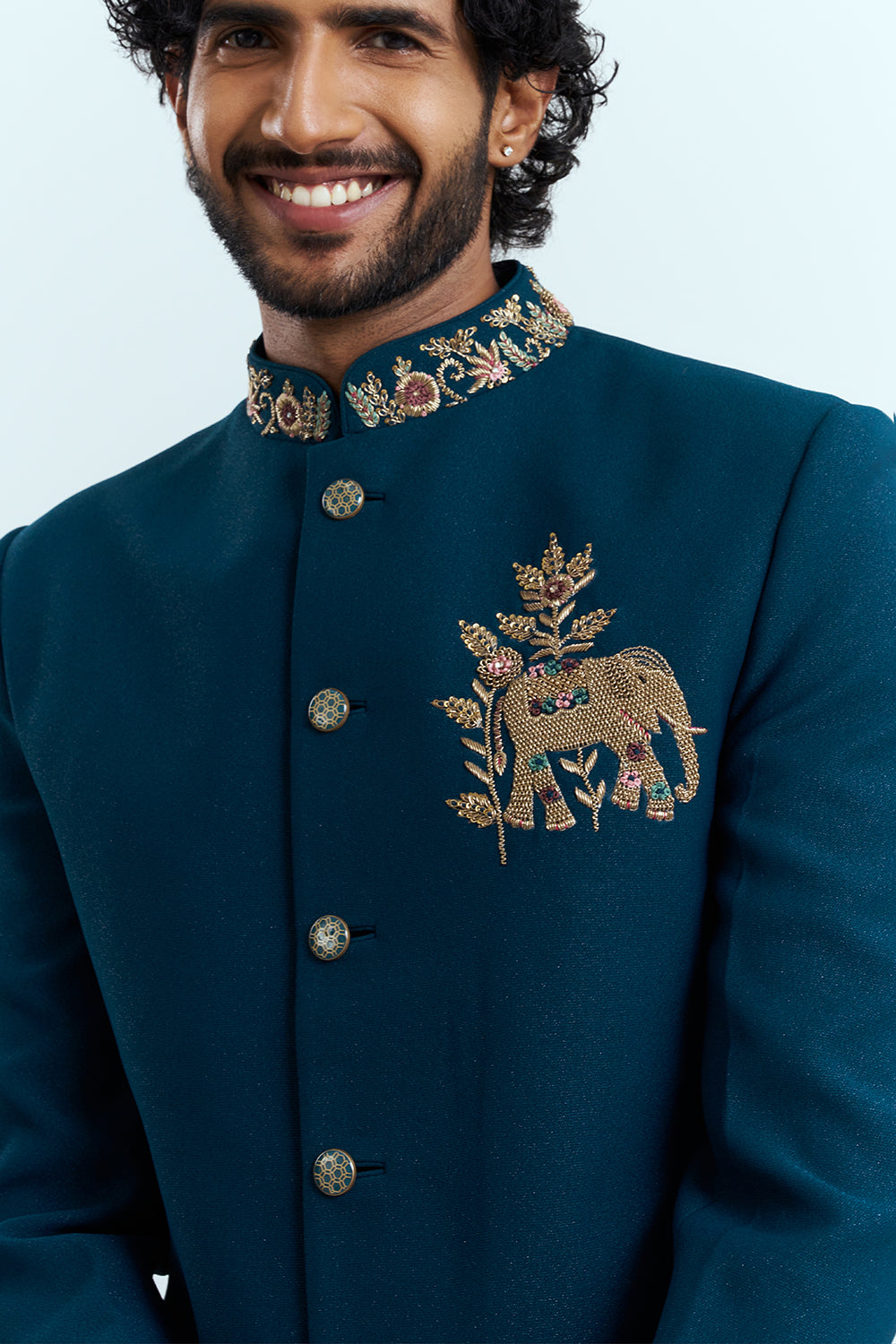 Royal Teal Embroidered Indo-Western Sherwani Set