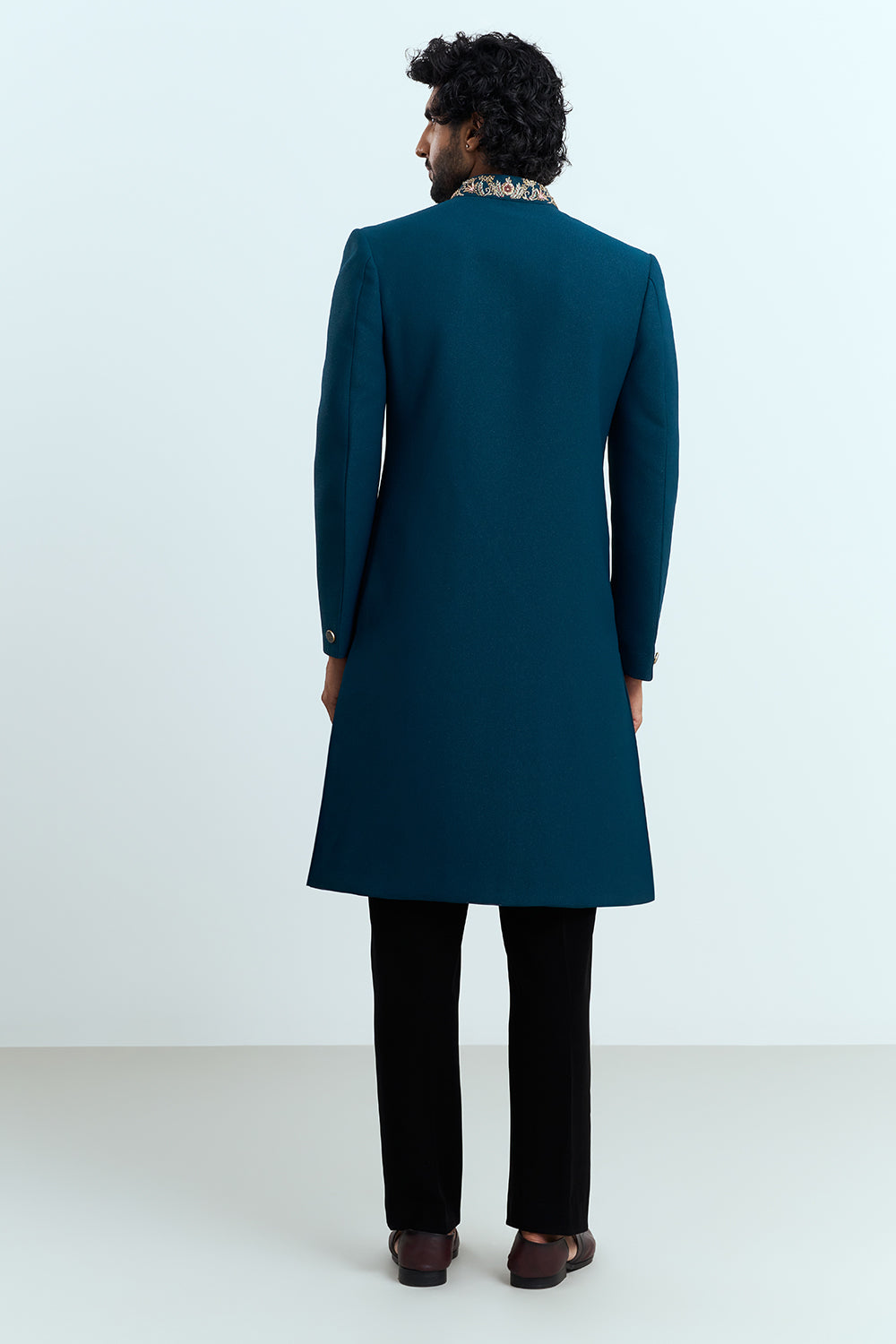 Royal Teal Embroidered Indo-Western Sherwani Set