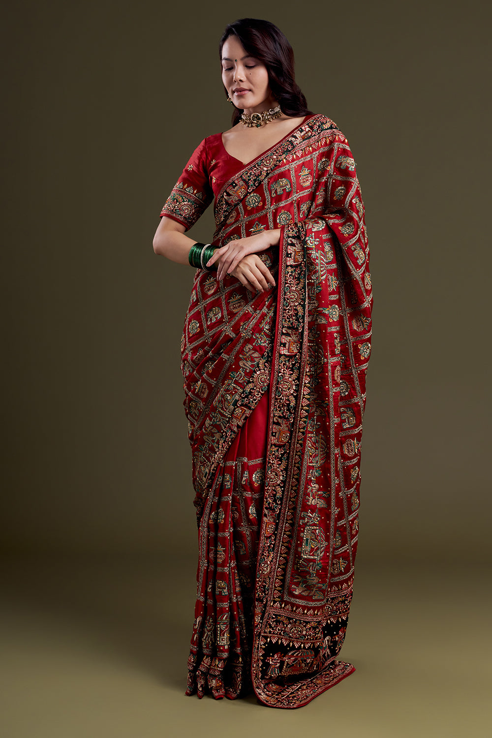 Ruby Heritage Embroidered Saree