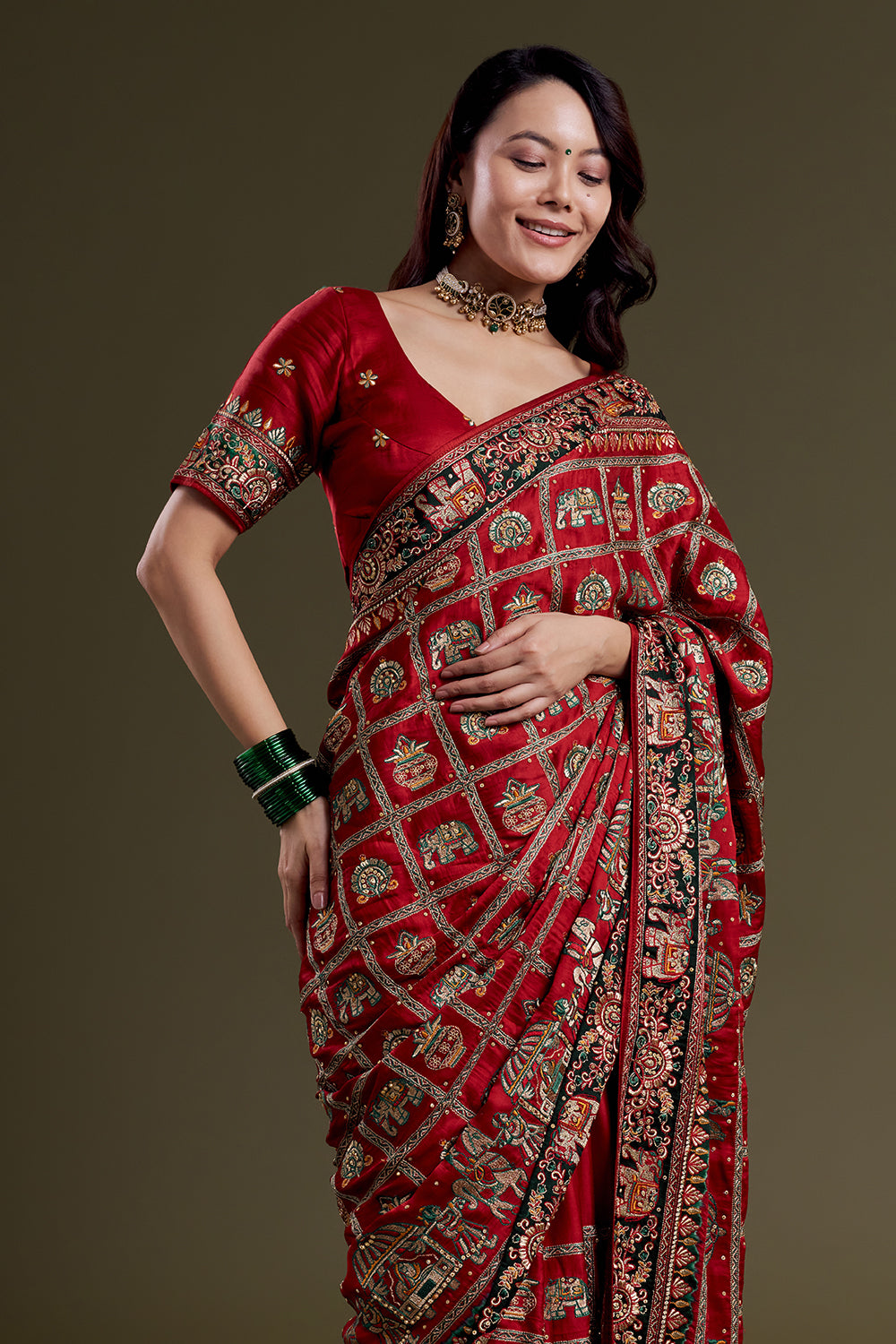 Ruby Heritage Embroidered Saree