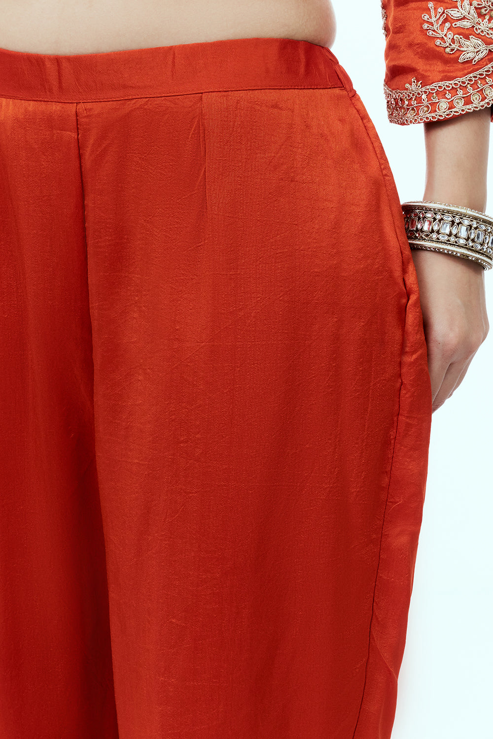Rust Art Silk Angrakha Suit Set with Zardosi Work