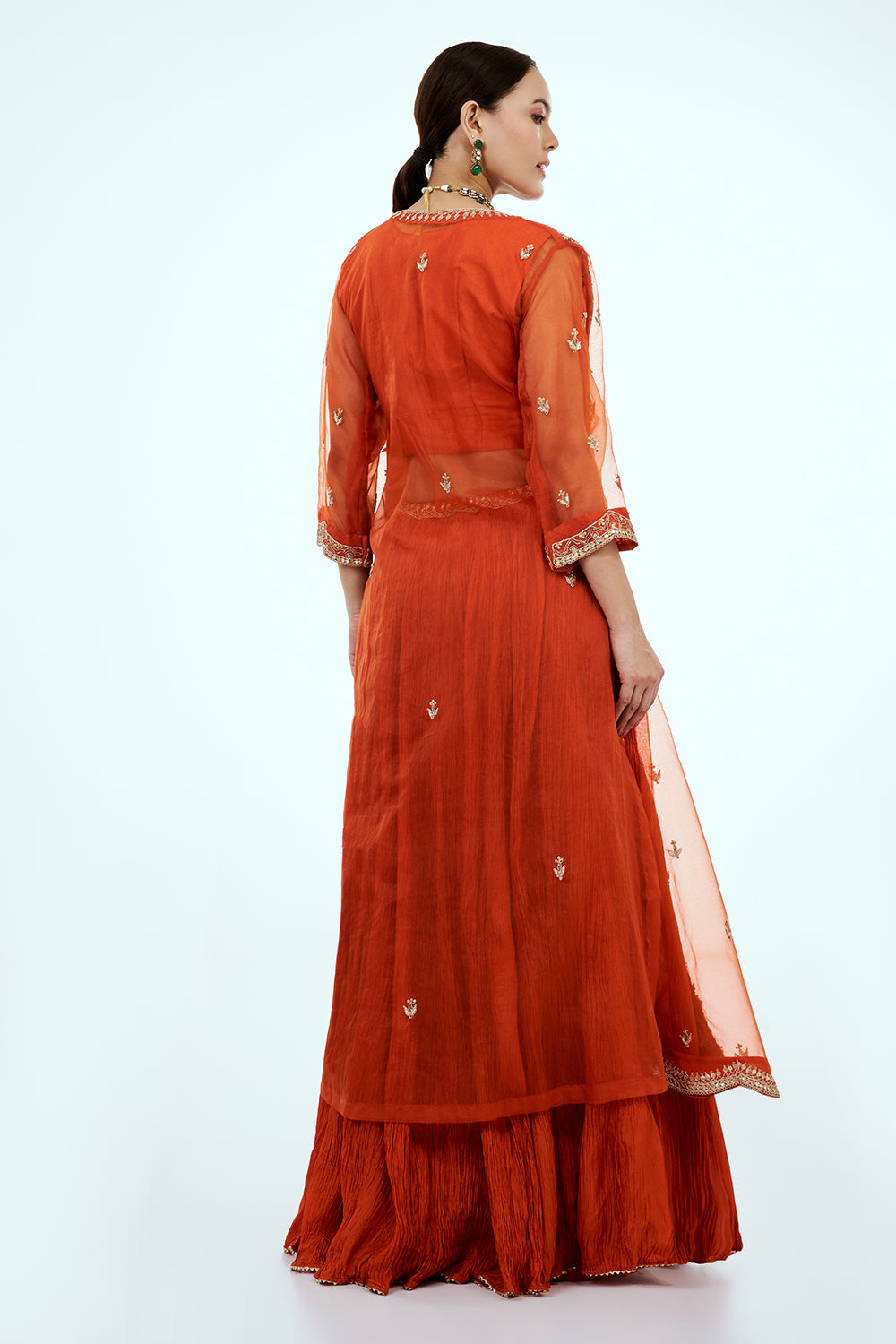 Rust Art Silk Layered Suit Set with Zardosi Work
