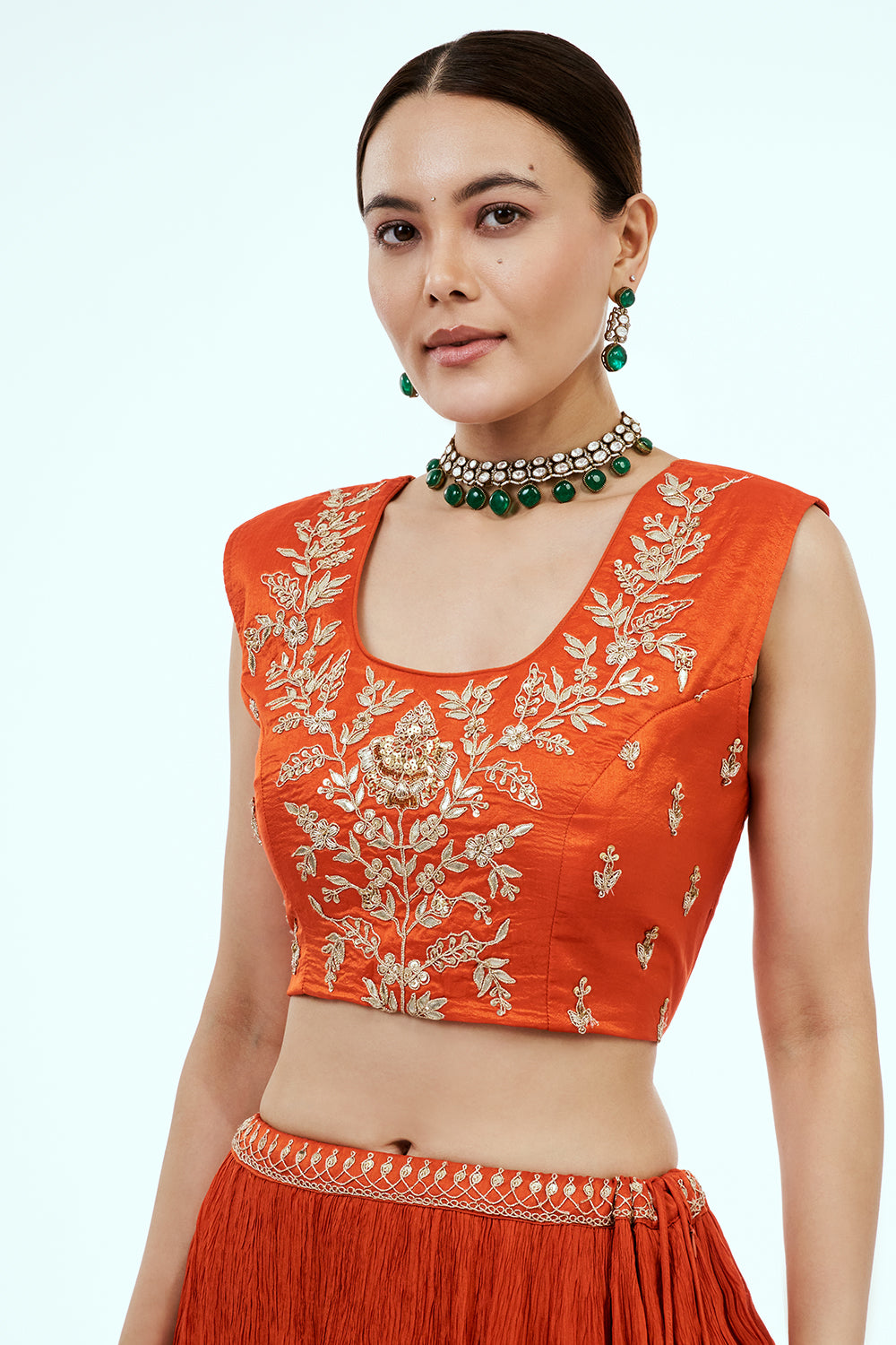 Rust Art Silk Layered Suit Set with Zardosi Work