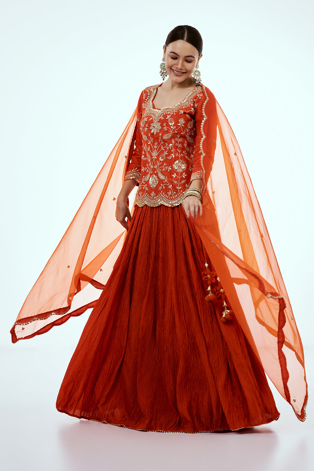 Rust Art Silk Skirt Set with Zardosi Work