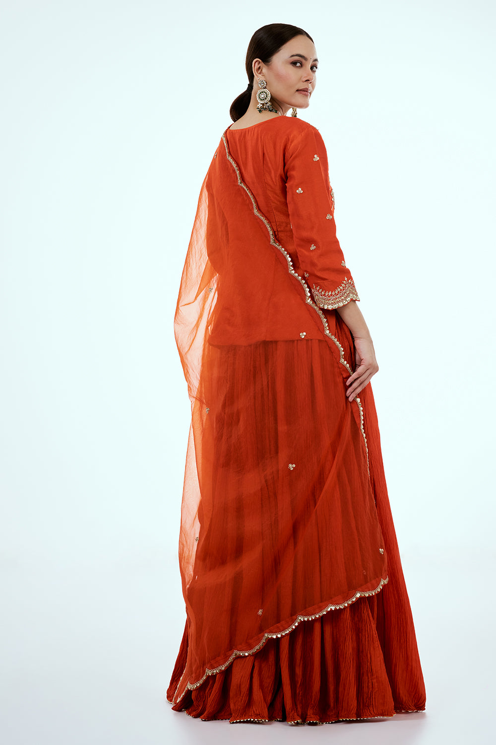 Rust Art Silk Skirt Set with Zardosi Work