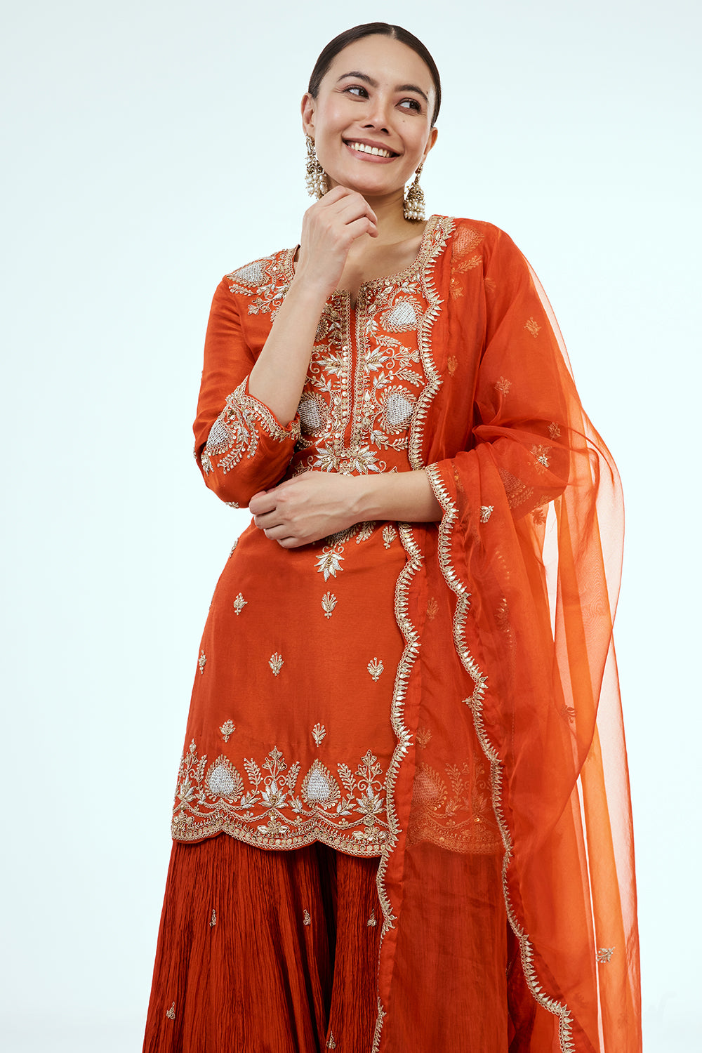 Rust Silk Suit Set with Zardosi Work