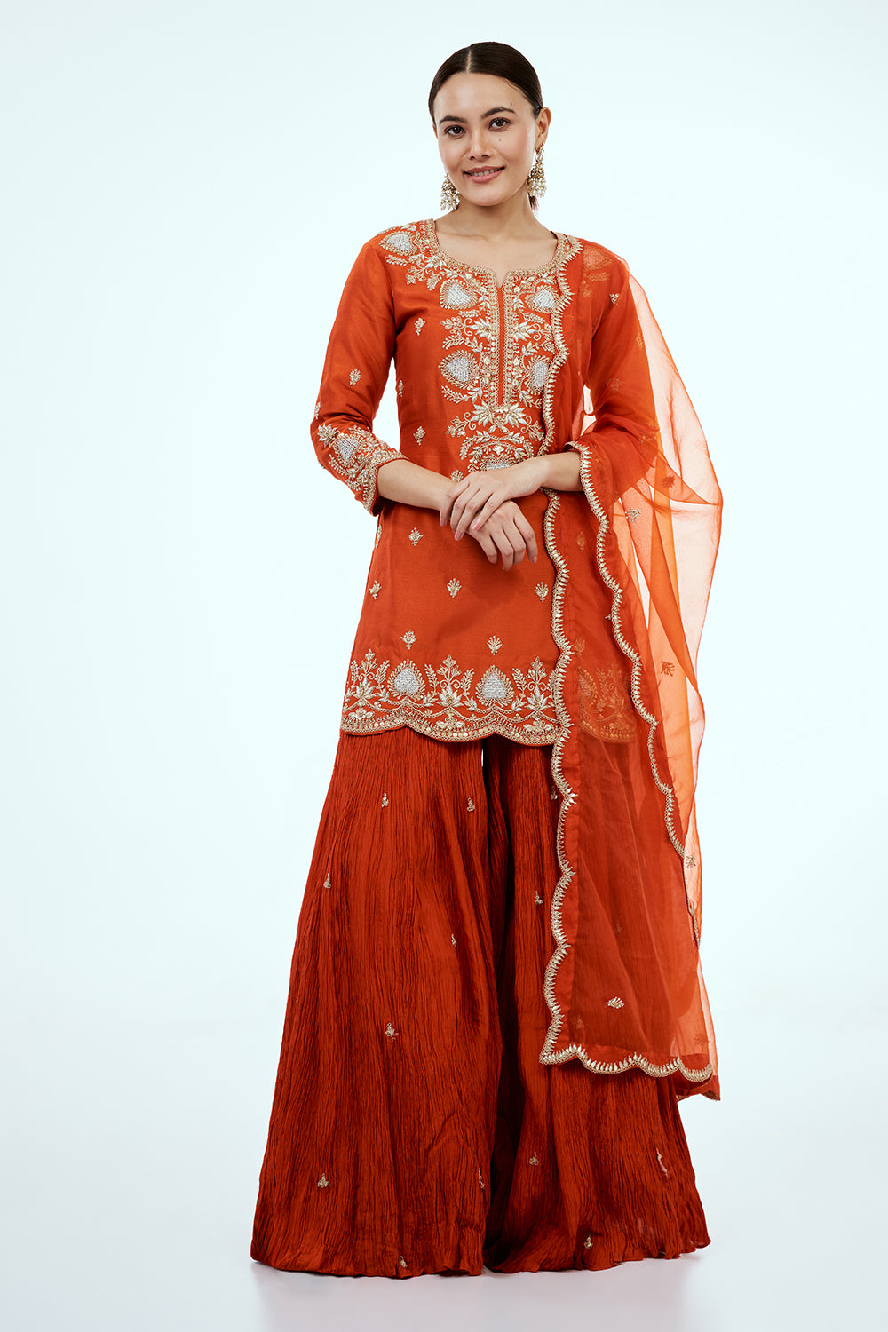 Rust Silk Suit Set with Zardosi Work