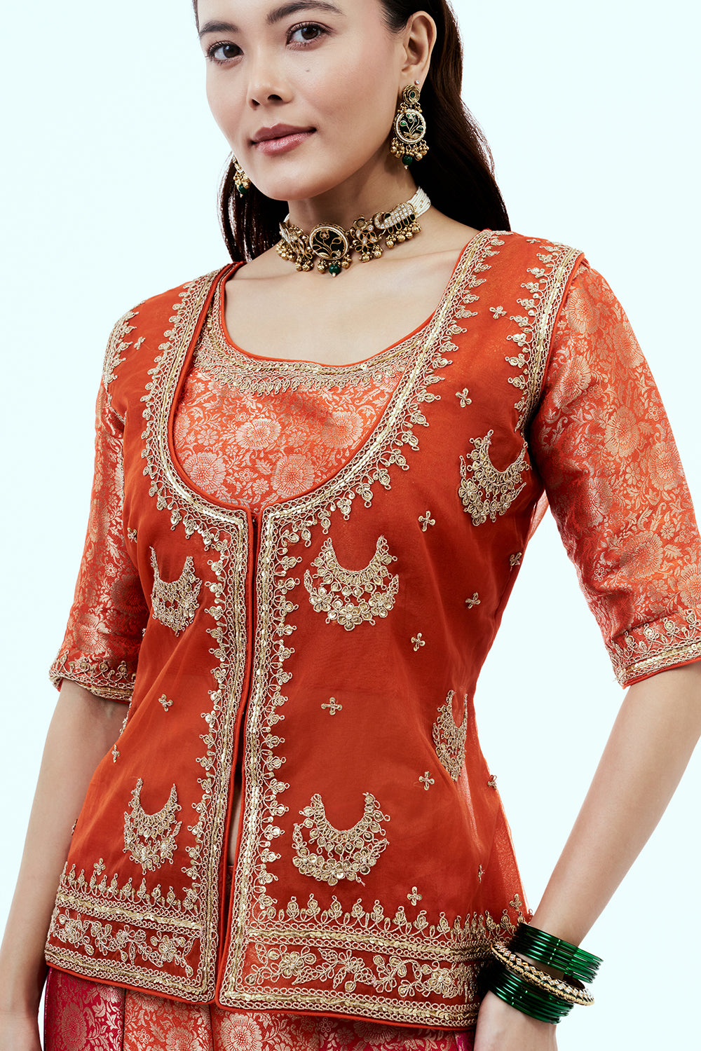 Rust Brocade Silk Suit Set with Zardosi Work