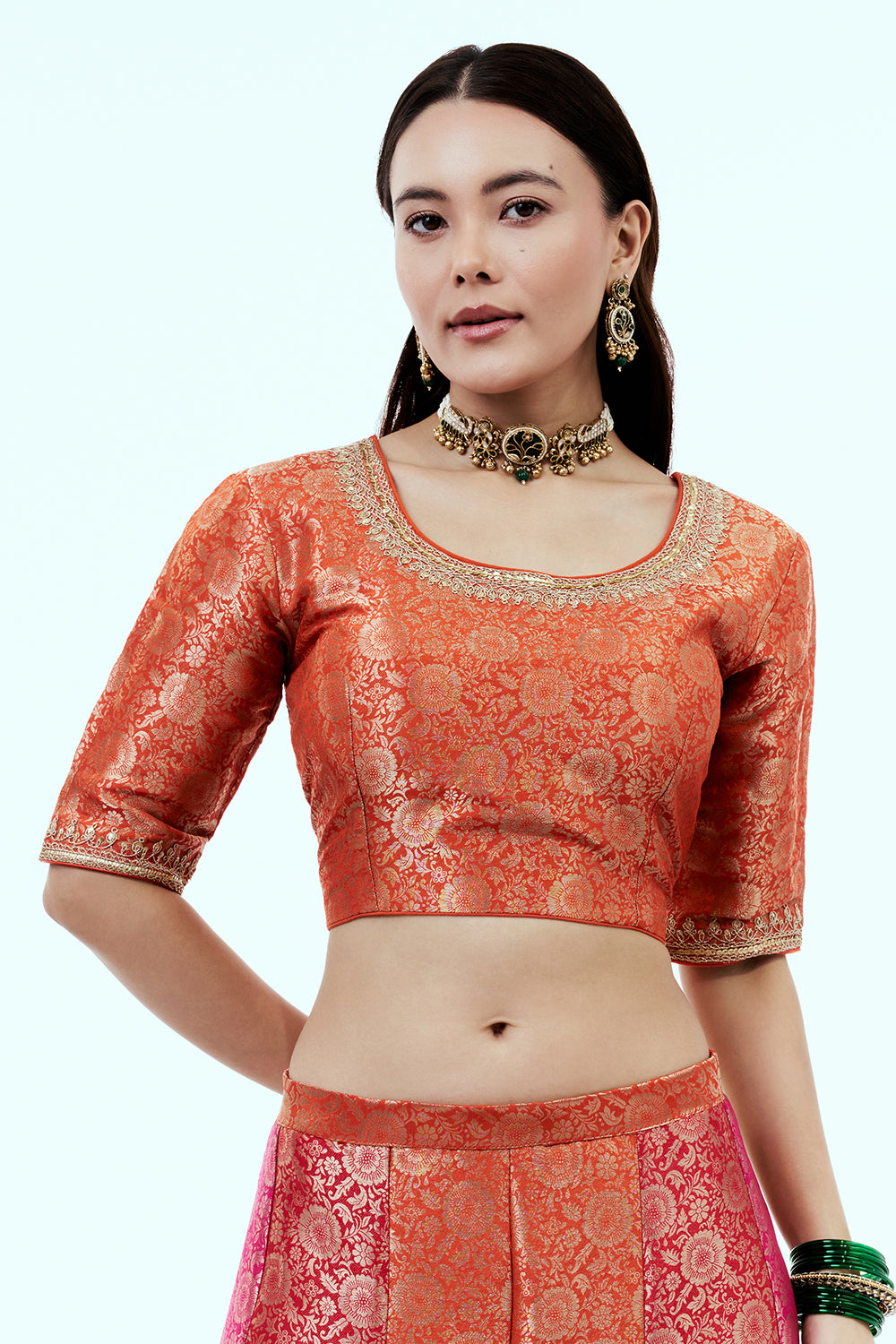 Rust Brocade Silk Suit Set with Zardosi Work