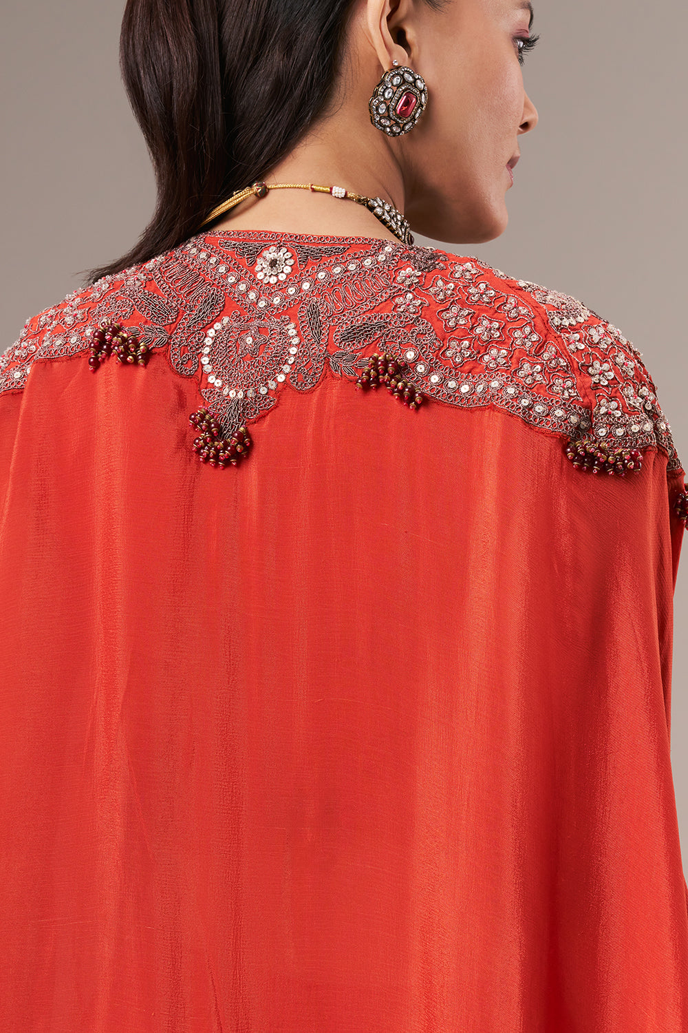 Rust Chinon Palazzo Suit with Sequin and Zari Work