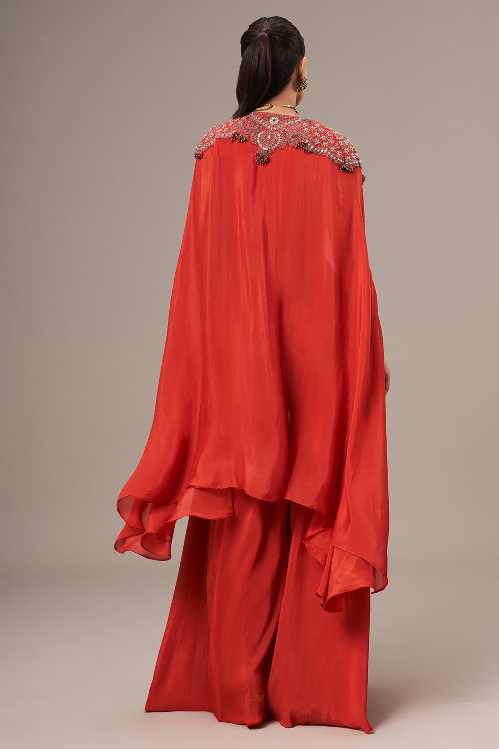 Rust Chinon Palazzo Suit with Sequin and Zari Work