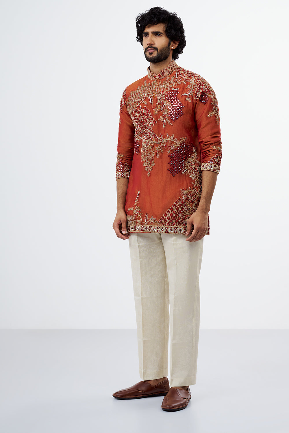 Rust Embroidered Men's Kurta Set