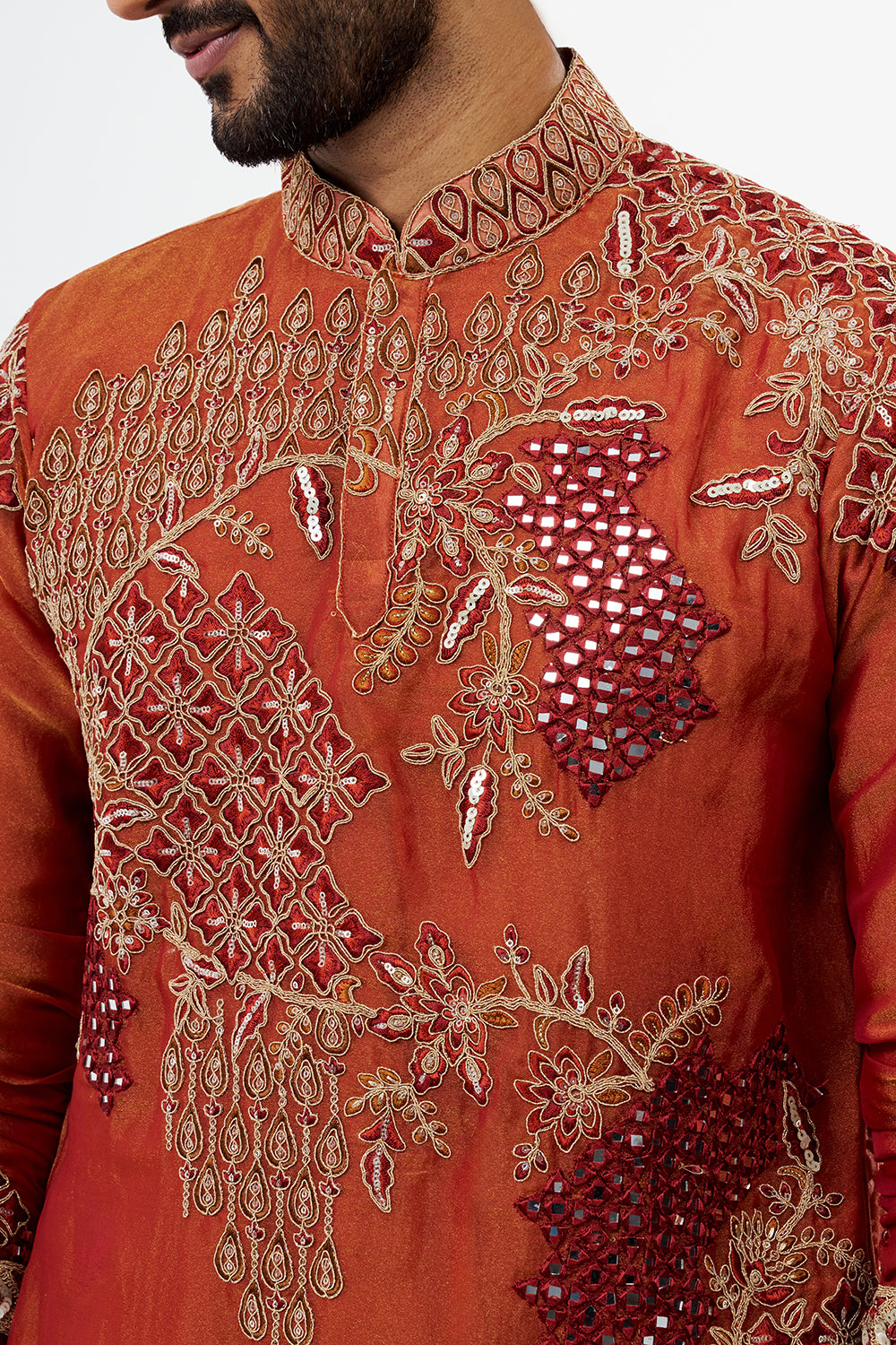 Rust Embroidered Men's Kurta Set